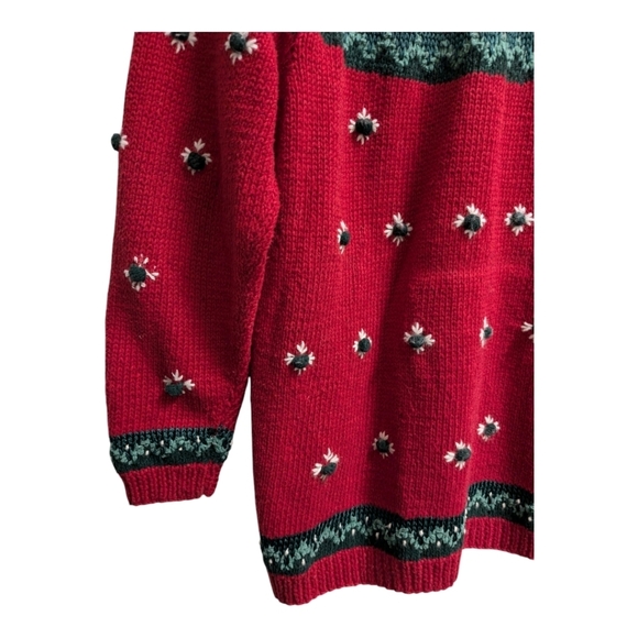Cardigan holiday sweater knit Embroidered red green Christmas 90s - Picture 6 of 8